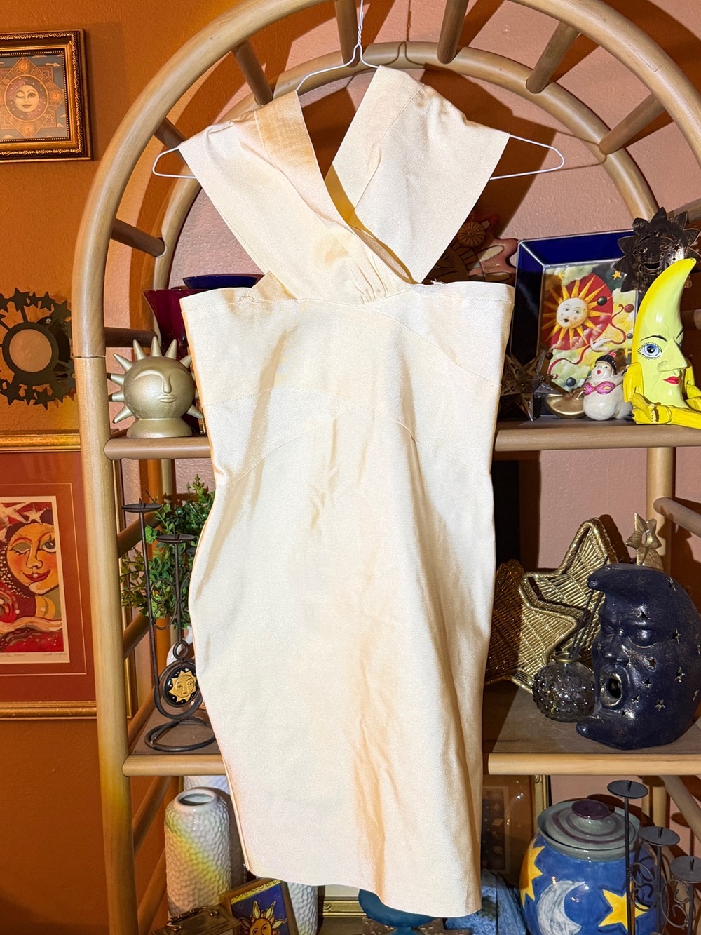 Fashion Nova Cream One-Shoulder Midi Dress